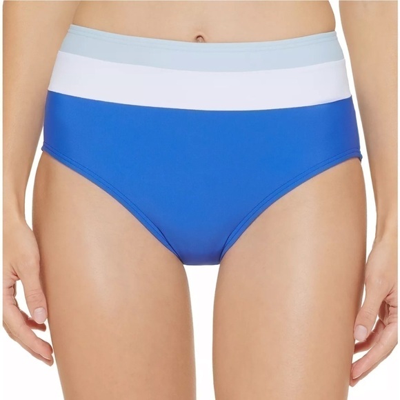 DKNY Colorblocked High-Waist Bikini Bottoms swimsuit, swimwear Lapis Blue New L - Picture 11 of 11
